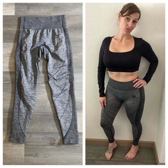 GymShark Hyper Amplify Leggings High Rise Small Gray Black Workout - Picture 3 of 12